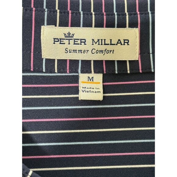 Peter Millar Summer Comfort Polo Navy Striped Shirt Logo Golf Mens Size M - Picture 3 of 7